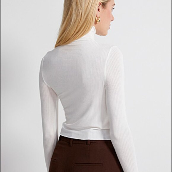 White Mock-Neck Long-Sleeve T-Shirt, Size Large, Slightly Sheer - Picture 2 of 13